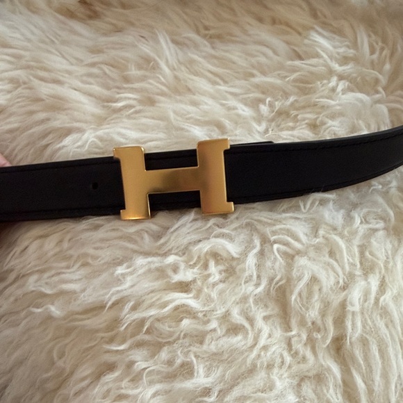 Hermes Black Belt with Gold H Buckle Constance buckle